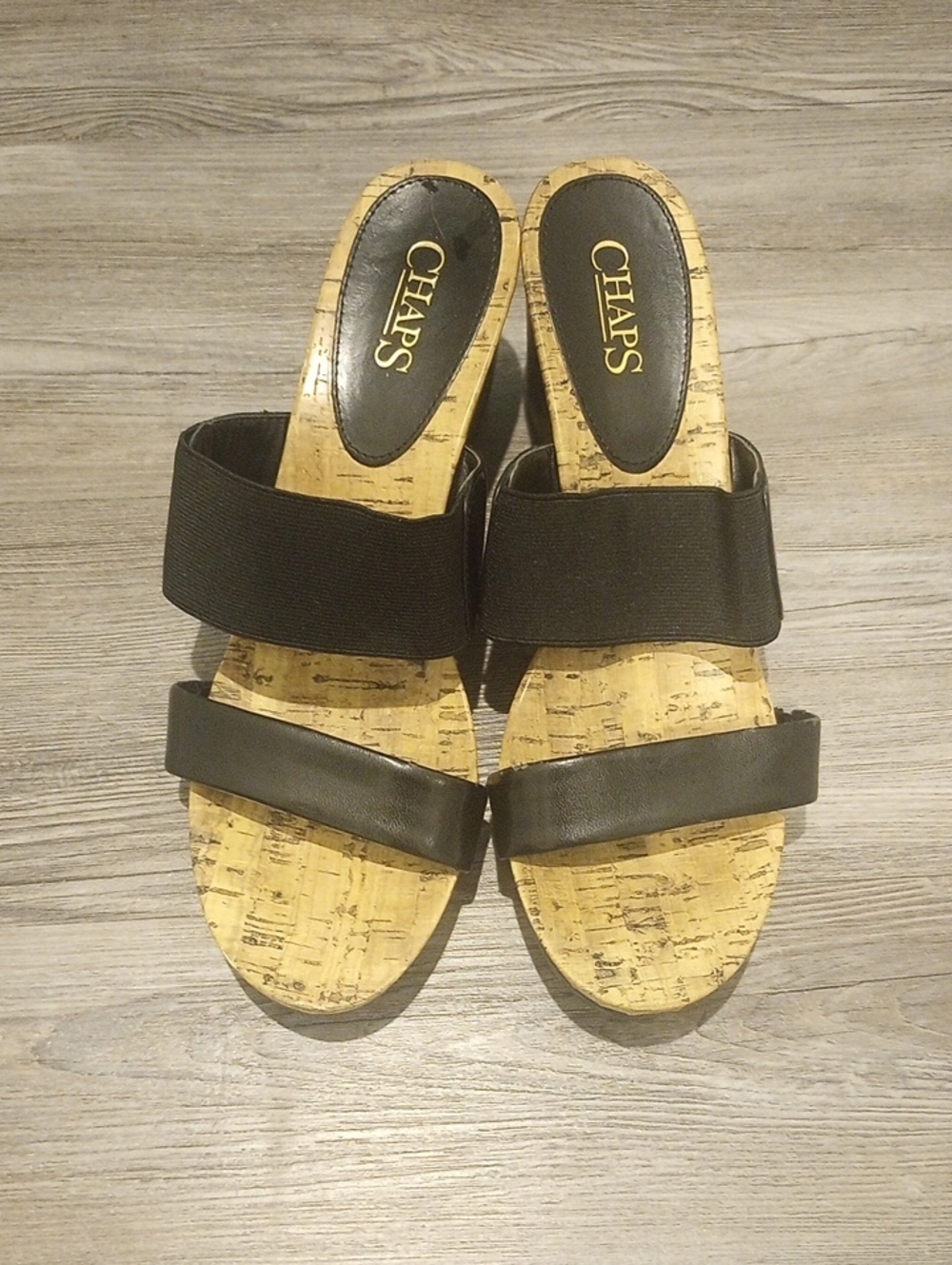 Chaps Black Dual-Strap Cork Slide Sandals